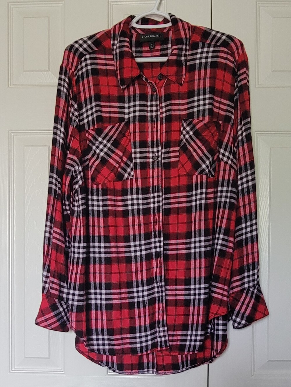 Lane Bryant Red and Black Plaid Button-Front Shirt